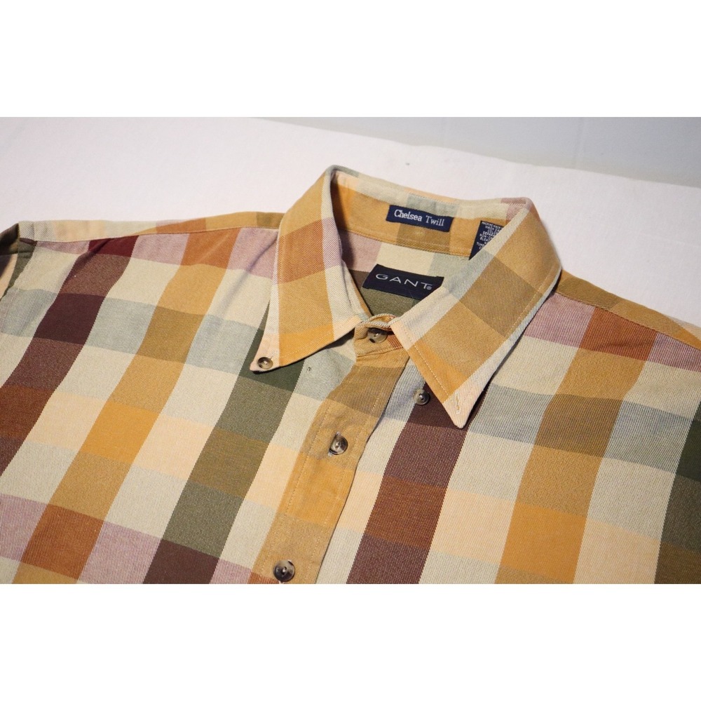 GANT Chelsea Twill Mens XL Long Sleeve Plaid Button Down Shirt Tan Orange Red